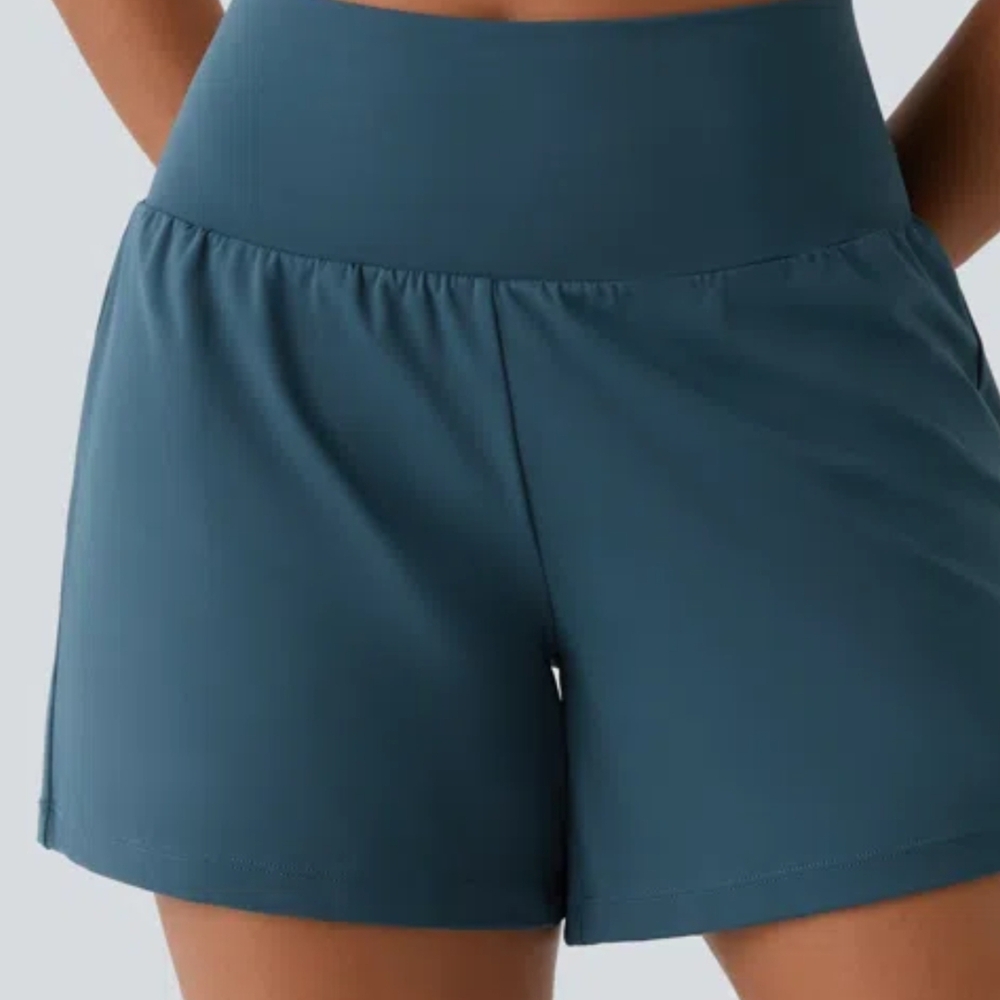 Super High Waisted Back Pocket & Side Hidden Pocket 2-in-1 Yoga Shorts 5''-Long